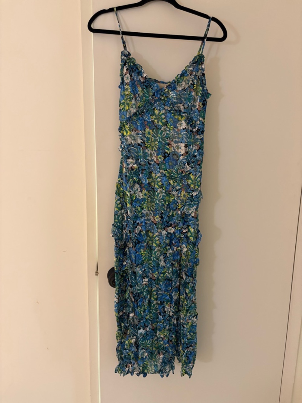 Elliatt Blue Green Floral ruffle dress